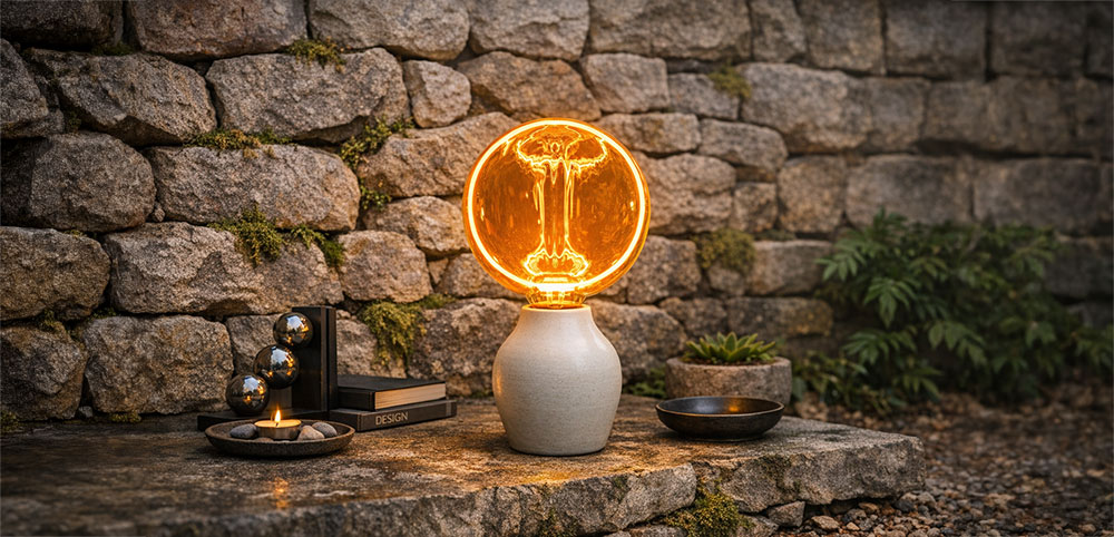 Lampe décorative LED G130 Sanah – E27, couleur d'éclairage 1800K, verre ambré